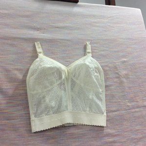 Vintage Eyelet Longline Bra, Brand Unknown, White, 38D